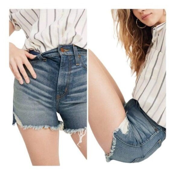 Madewell Pants - Madewell The Perfect Vintage Jean Shorts High Waist Light Wash Denim Cut Raw Hem